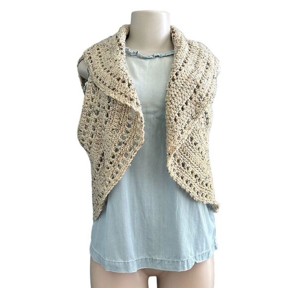 Handmade Knit Open Front Cardigan Vest with Large Folded Collar Size S/M - Picture 1 of 3